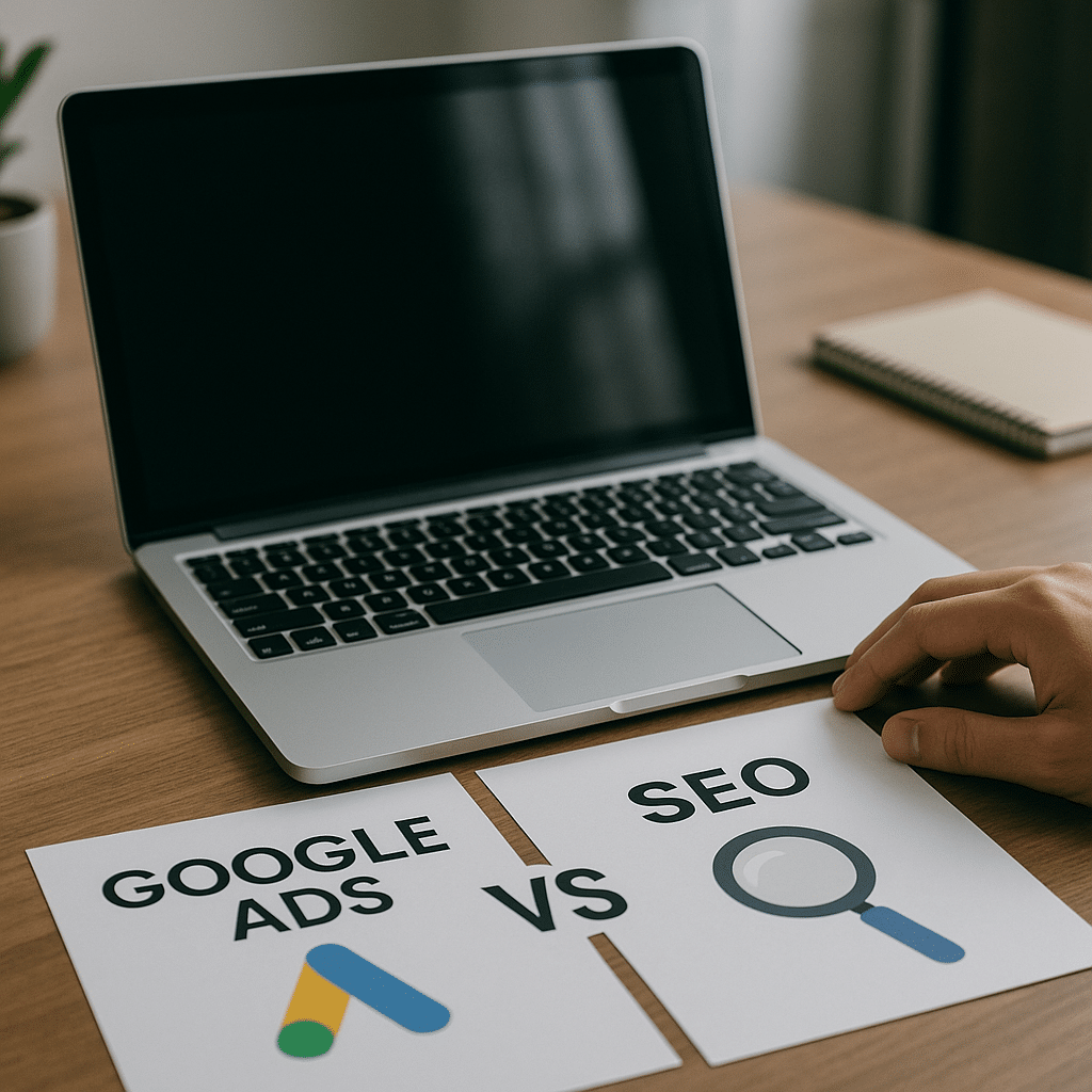 Illustration générée pour l’article : Google Ads vs SEO : faut-il vraiment choisir ?