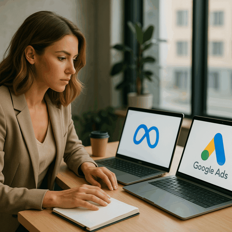 Illustration générée pour l’article : Publicité Meta Ads vs Google Ads : quelle plateforme pour générer plus de leads ?