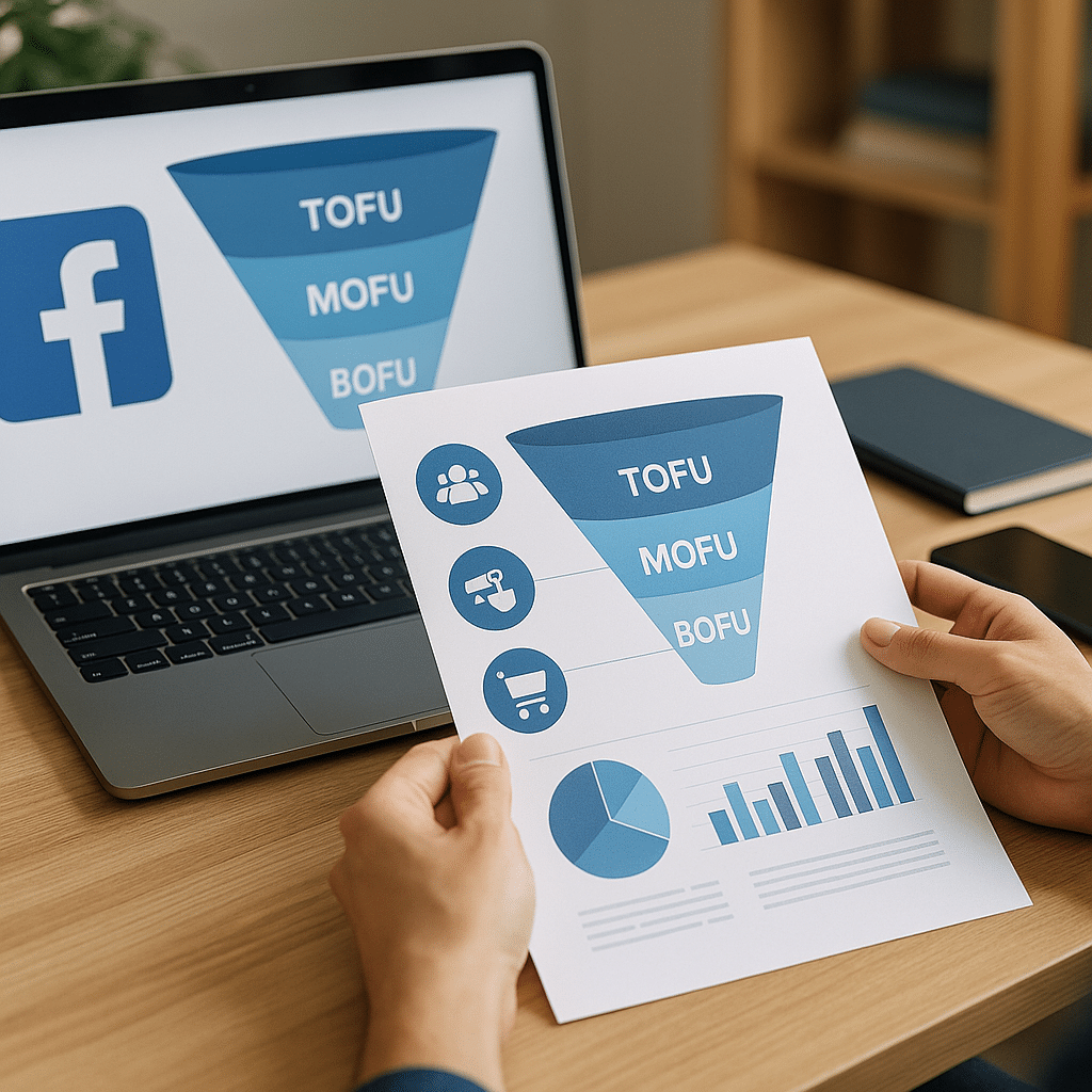 Illustration générée pour l’article : Structurer une campagne Facebook complète (TOFU-MOFU-BOFU)