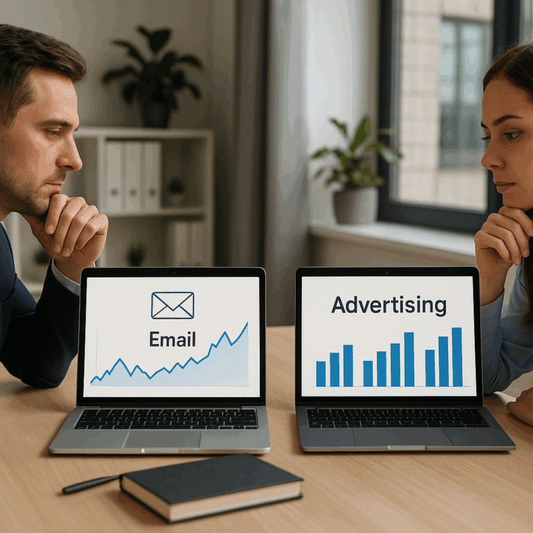 Illustration générée pour larticle  Emailing VS publicité  quelle stratégie pour obtenir plus de leads 