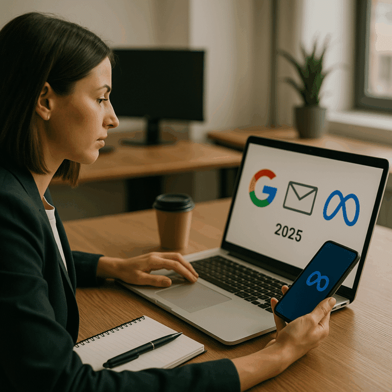 Illustration générée pour larticle  Créer une campagne multicanal Google + Meta + Email en 2025