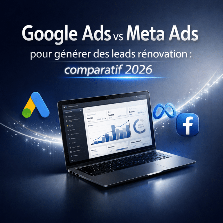 Illustration générée pour l’article : Google Ads vs Meta Ads pour générer des leads rénovation : comparatif 2026