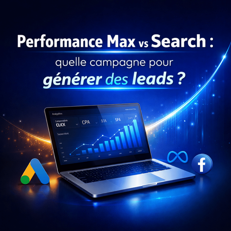 Illustration générée pour l’article : Performance Max vs Search : quelle campagne pour générer des leads ?