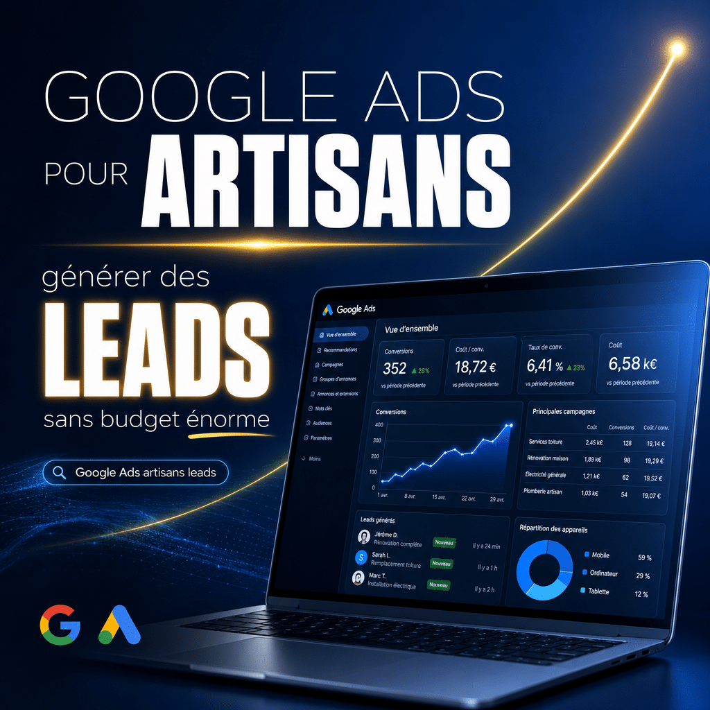 Illustration générée pour l’article : Google Ads pour artisans : générer des leads sans budget énorme