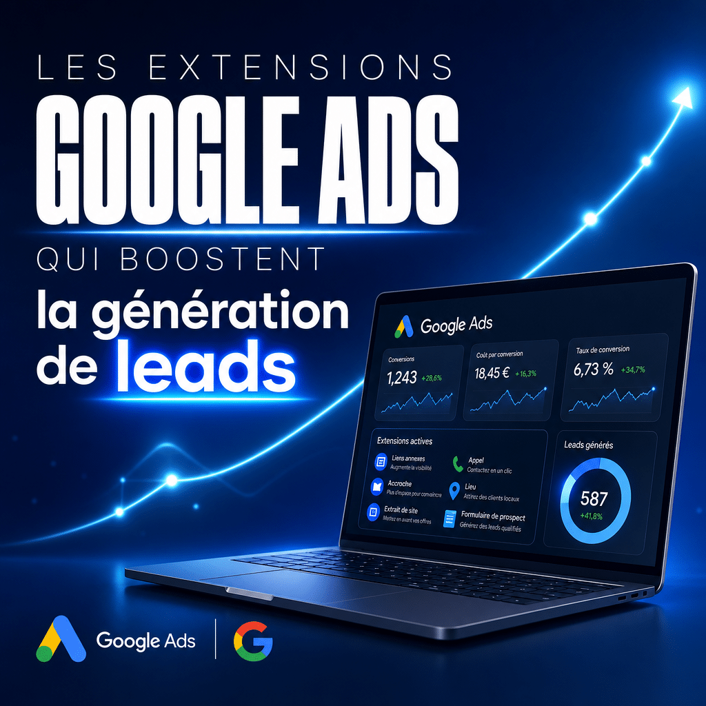 Illustration générée pour l’article : Les extensions Google Ads qui boostent la génération de leads