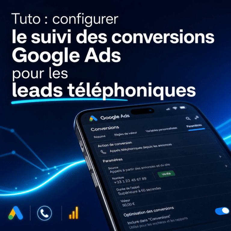 Illustration générée pour l’article : Tuto : configurer le suivi des conversions Google Ads pour les leads téléphoniques
