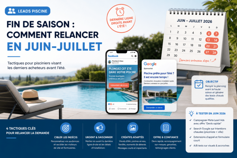 Leads piscine juin 2026 : relancer la fin de saison