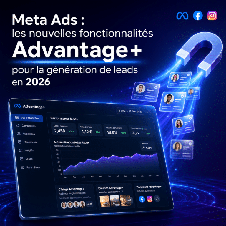 Illustration générée pour l’article : Meta Ads : les nouvelles fonctionnalités Advantage+ pour la génération de leads en 2026