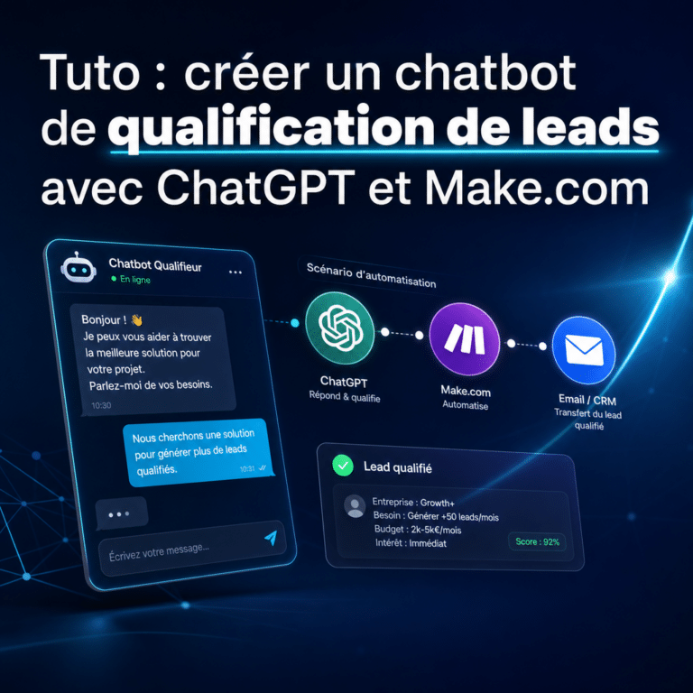 Illustration générée pour l’article : Tuto : créer un chatbot de qualification de leads avec ChatGPT et Make.com