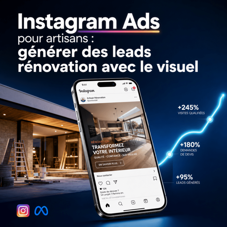 Illustration générée pour l’article : Instagram Ads pour artisans : générer des leads rénovation avec le visuel