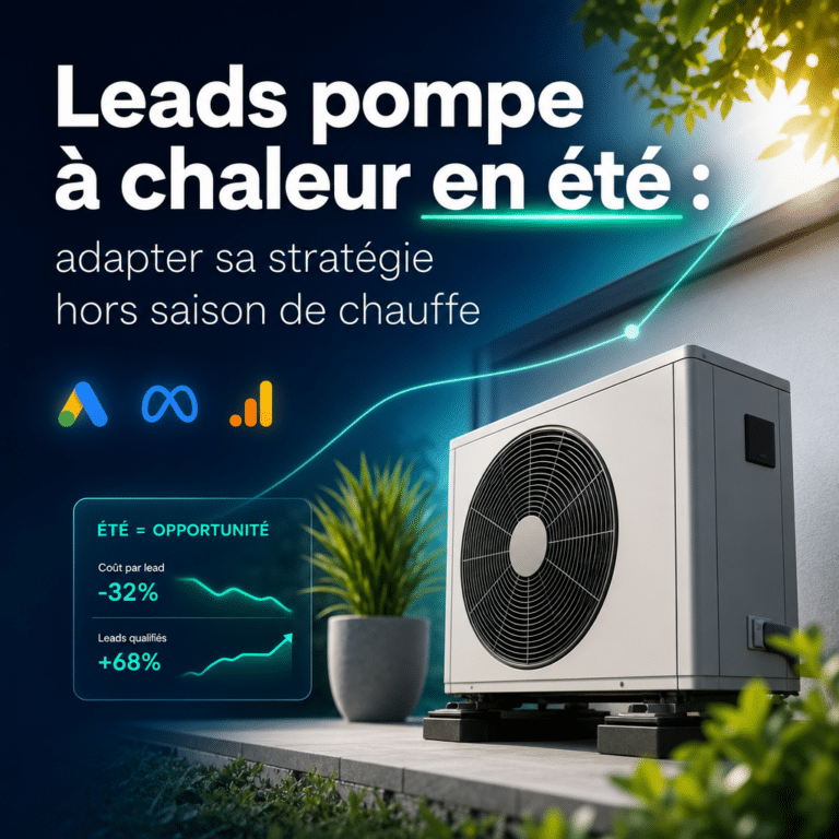 Illustration générée pour l’article : Leads pompe à chaleur en été : adapter sa stratégie hors saison de chauffe