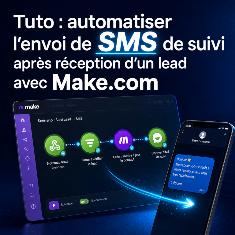 Illustration générée pour l’article : Tuto : automatiser l'envoi de SMS de suivi après réception d'un lead avec Make.com