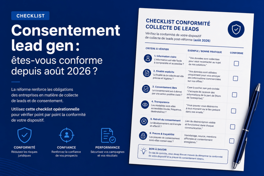 Checklist conformité consentement leads : êtes-vous en règle depuis août 2026 ?