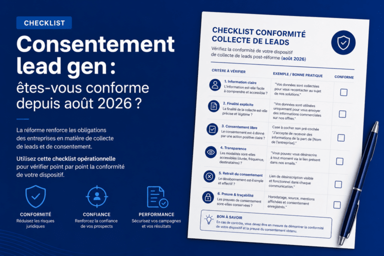 Checklist conformité consentement leads : êtes-vous en règle depuis août 2026 ?