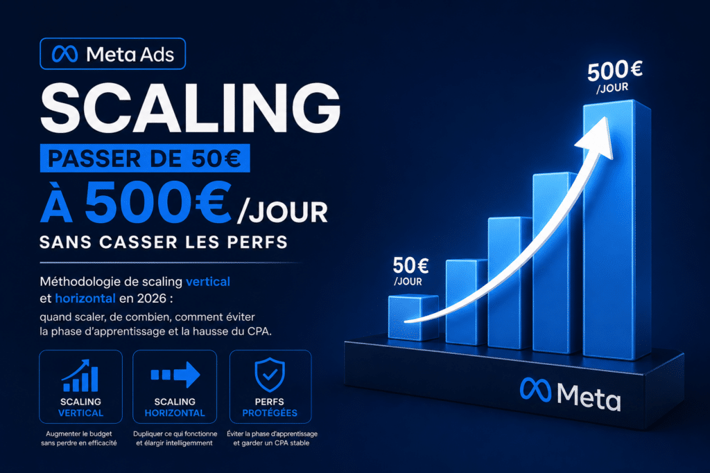 Scaler campagne Meta Ads : passer de 50€ à 500€/jour en 2026