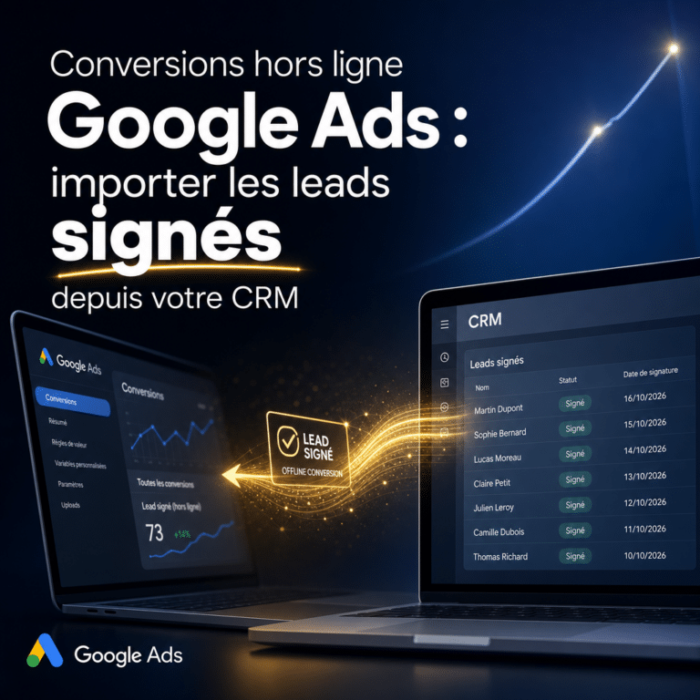 Illustration générée pour l’article : Conversions hors ligne Google Ads : importer les leads signés depuis votre CRM