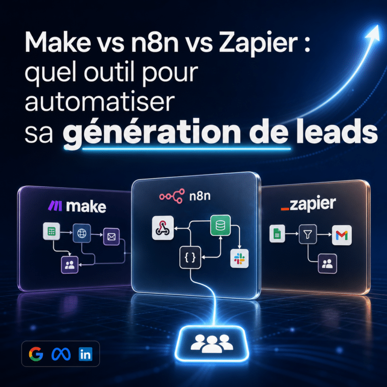 Illustration générée pour l’article : Make vs n8n vs Zapier : quel outil pour automatiser sa génération de leads