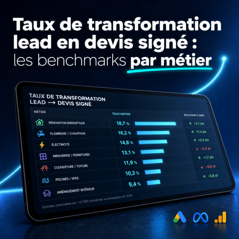 Illustration générée pour l’article : Taux de transformation lead en devis signé : les benchmarks par métier