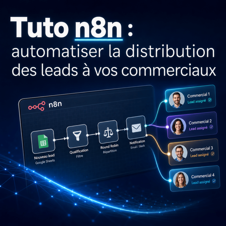 Illustration générée pour l’article : Tuto n8n : automatiser la distribution des leads à vos commerciaux