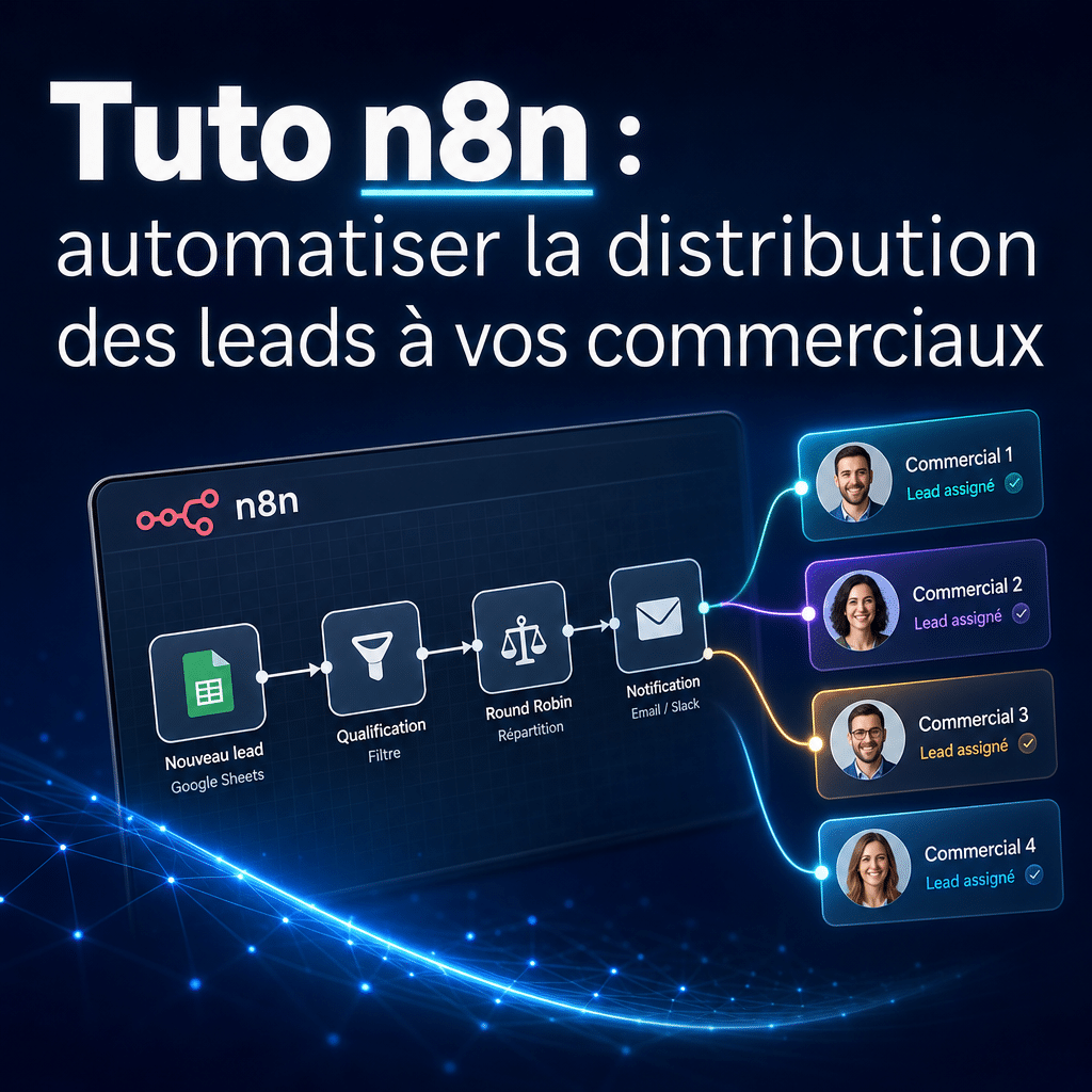 Visuel sur n8n distribution leads commerciaux - Tuto n8n : automatiser la distribution des leads à vos commerciaux